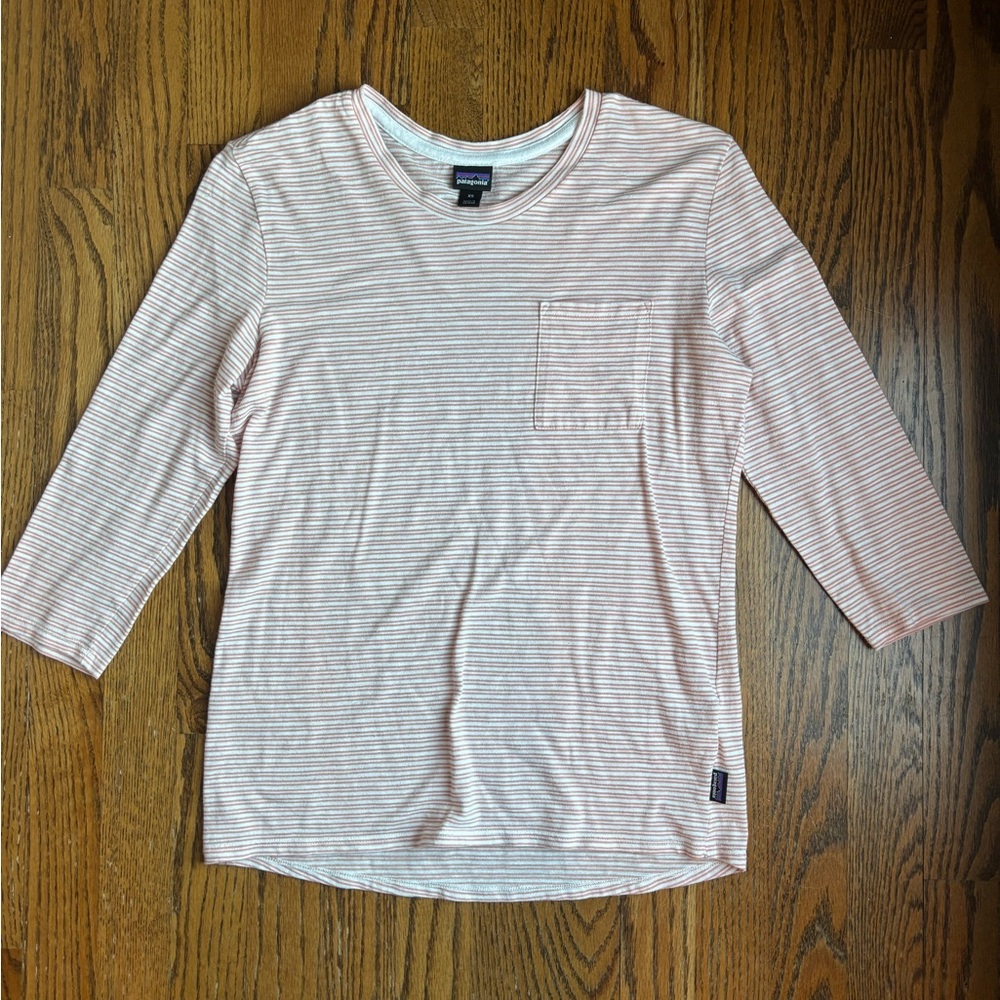 Never worn Patagonia Pink and White Striped Tee